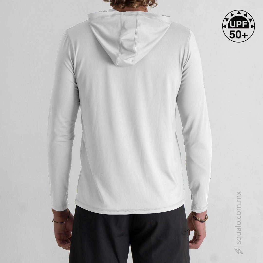 PLAYERA RASHGUARD MANGA LARGA CON GORRO CORTE AMPLIO HOODINI II BLANCO