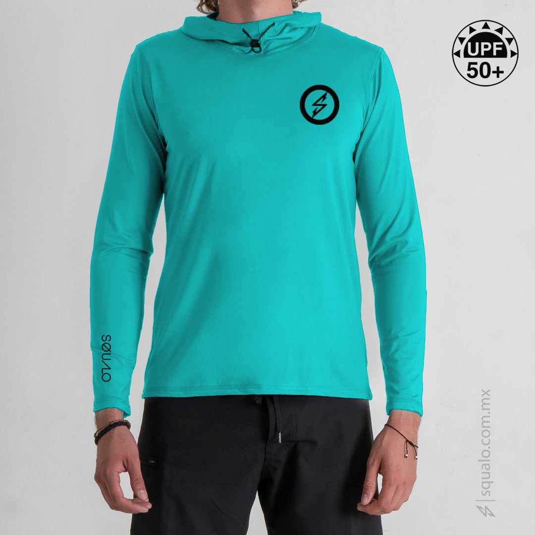 PLAYERA RASHGUARD MANGA LARGA CON GORRO CORTE AMPLIO RECYX TEAL