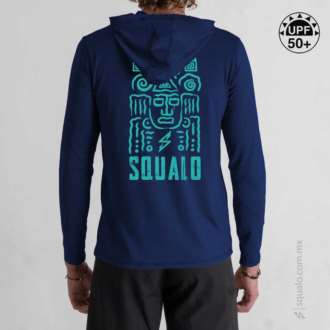 PLAYERA RASHGUARD MANGA LARGA CON GORRO CORTE AMPLIO SQUA MARINO