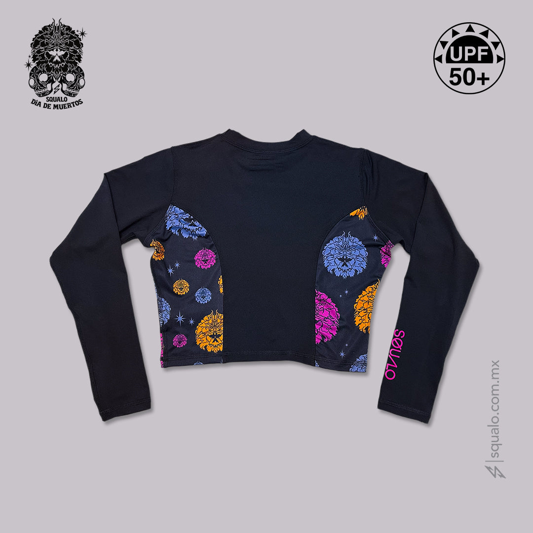 PLAYERA RASHGUARD OMBLIGUERA MANGA LARGA DDM26 NEGRO