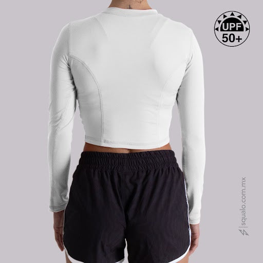 Playera Rashguard Ombliguera Mar I Blanco
