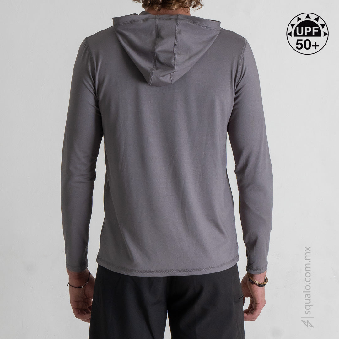 Playera Rashguard Manga Larga Con Gorro Corte Amplio Flox II Gris