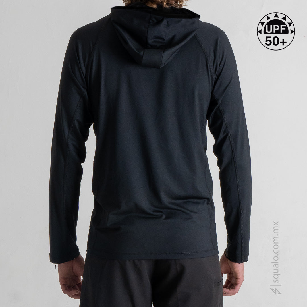 Playera Rashguard Manga Larga Con Gorro Corte Amplio Flox I Negro
