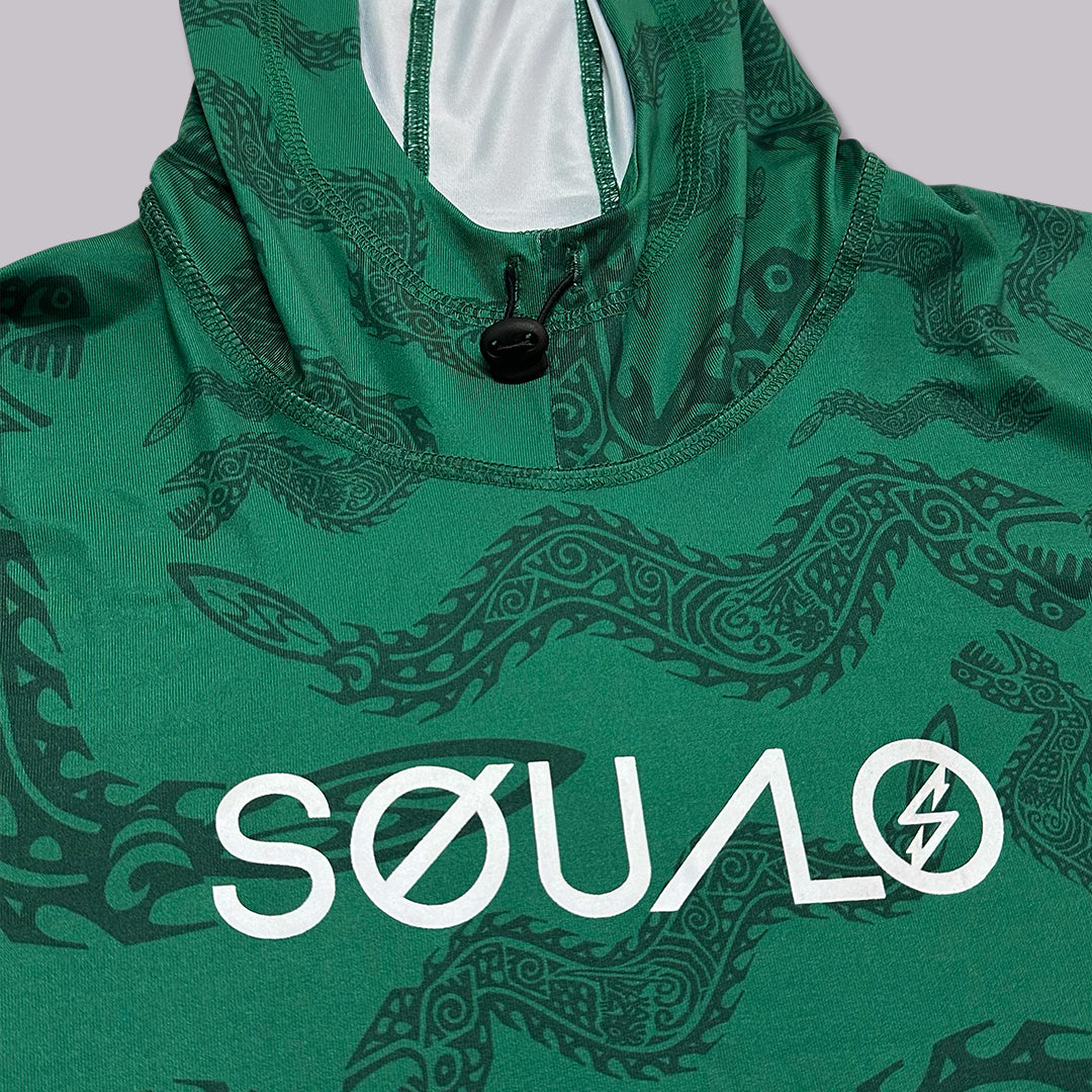 PLAYERA RASHGUARD MANGA LARGA CON GORRO CORTE AMPLIO RASHO MX VERDE