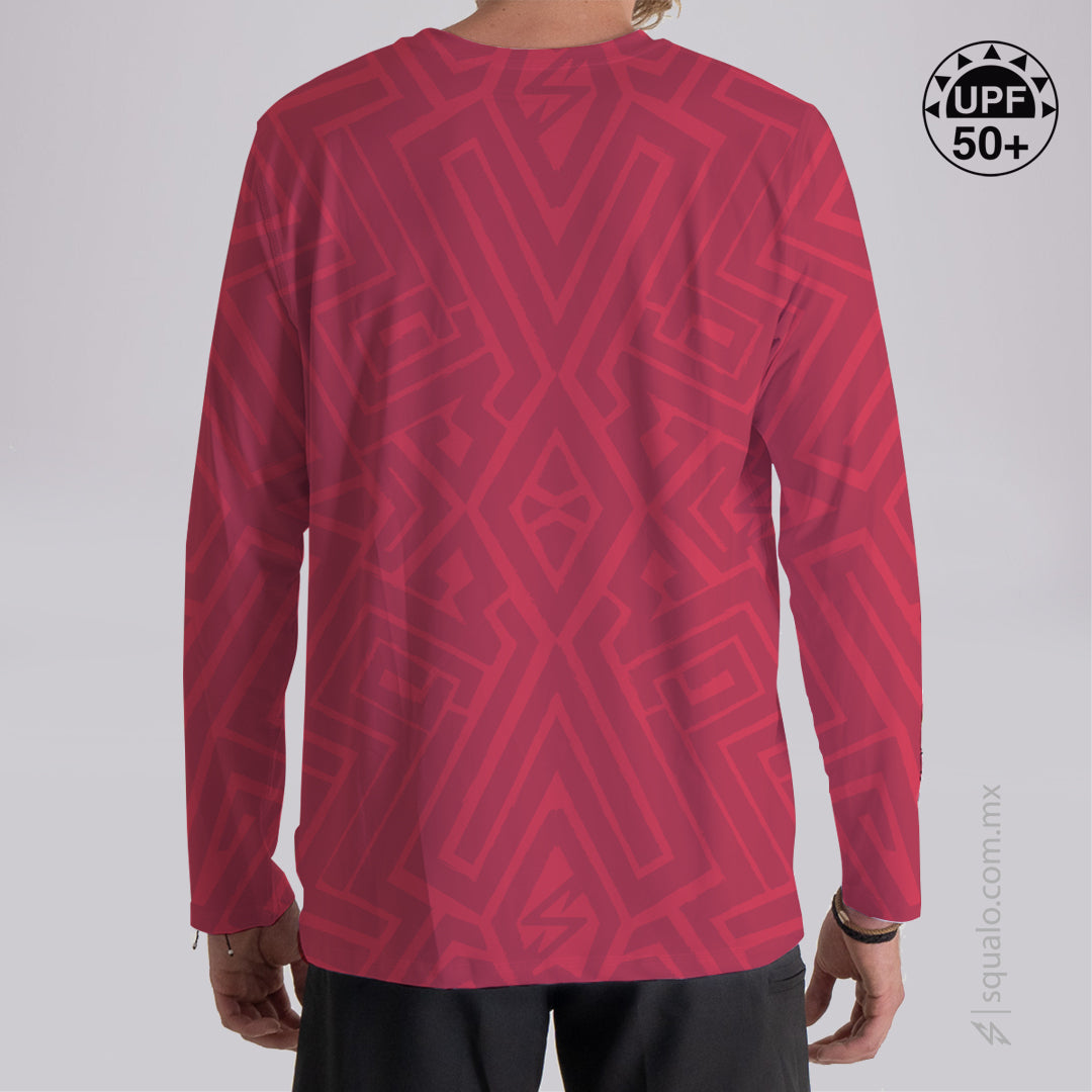 PLAYERA RASHGUARD CORTE AMPLIO MANGA LARGA LONGPRIX ROJO