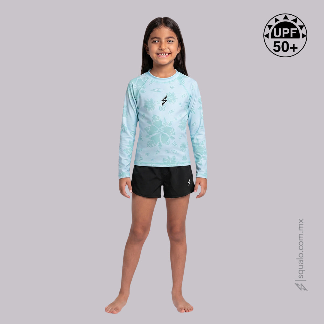 PLAYERA RASHGUARD GIRL CORTE AMPLIO MANGA LARGA XEL I I CELESTE
