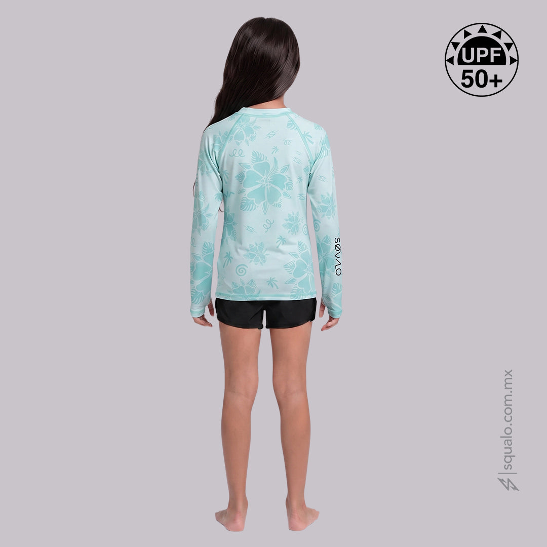 PLAYERA RASHGUARD GIRL CORTE AMPLIO MANGA LARGA XEL I I CELESTE