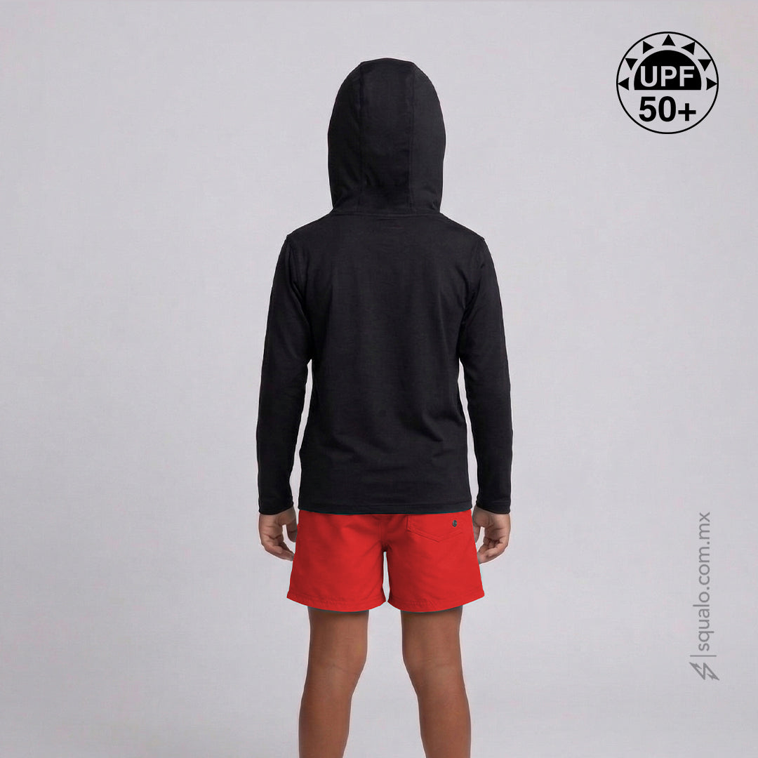 PLAYERA RASHGUARD MANGA LARGA CON GORRO CORTE AMPLIO HOODINI NEGRO
