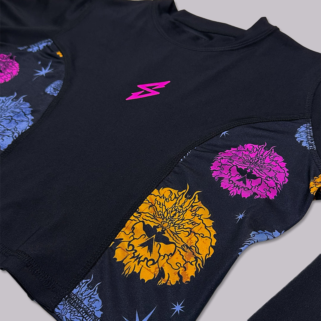 PLAYERA RASHGUARD OMBLIGUERA MANGA LARGA  DDM26 NEGRO