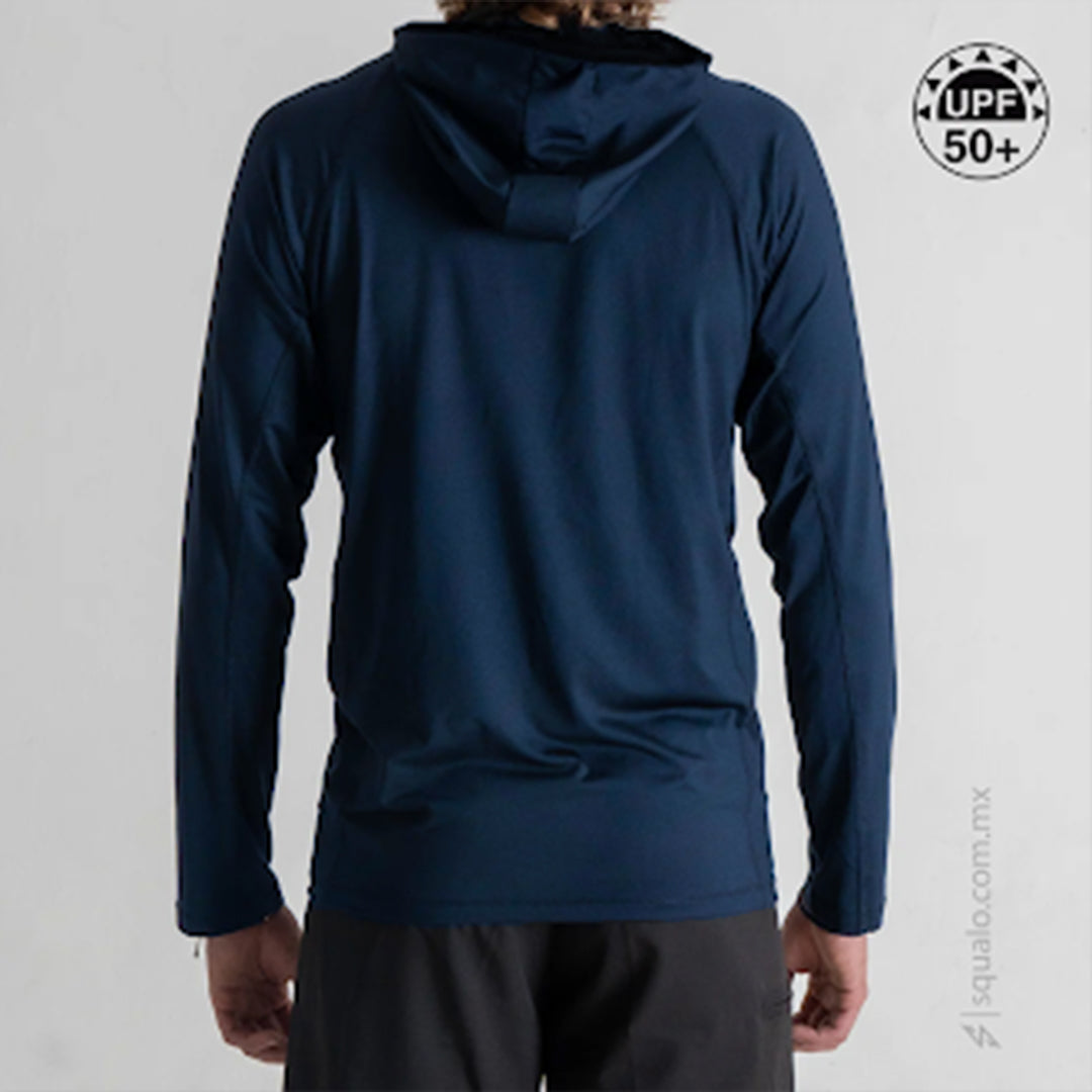 PLAYERA RASHGUARD MANGA LARGA CON GORRO CORTE AMPLIO RAMID MARINO