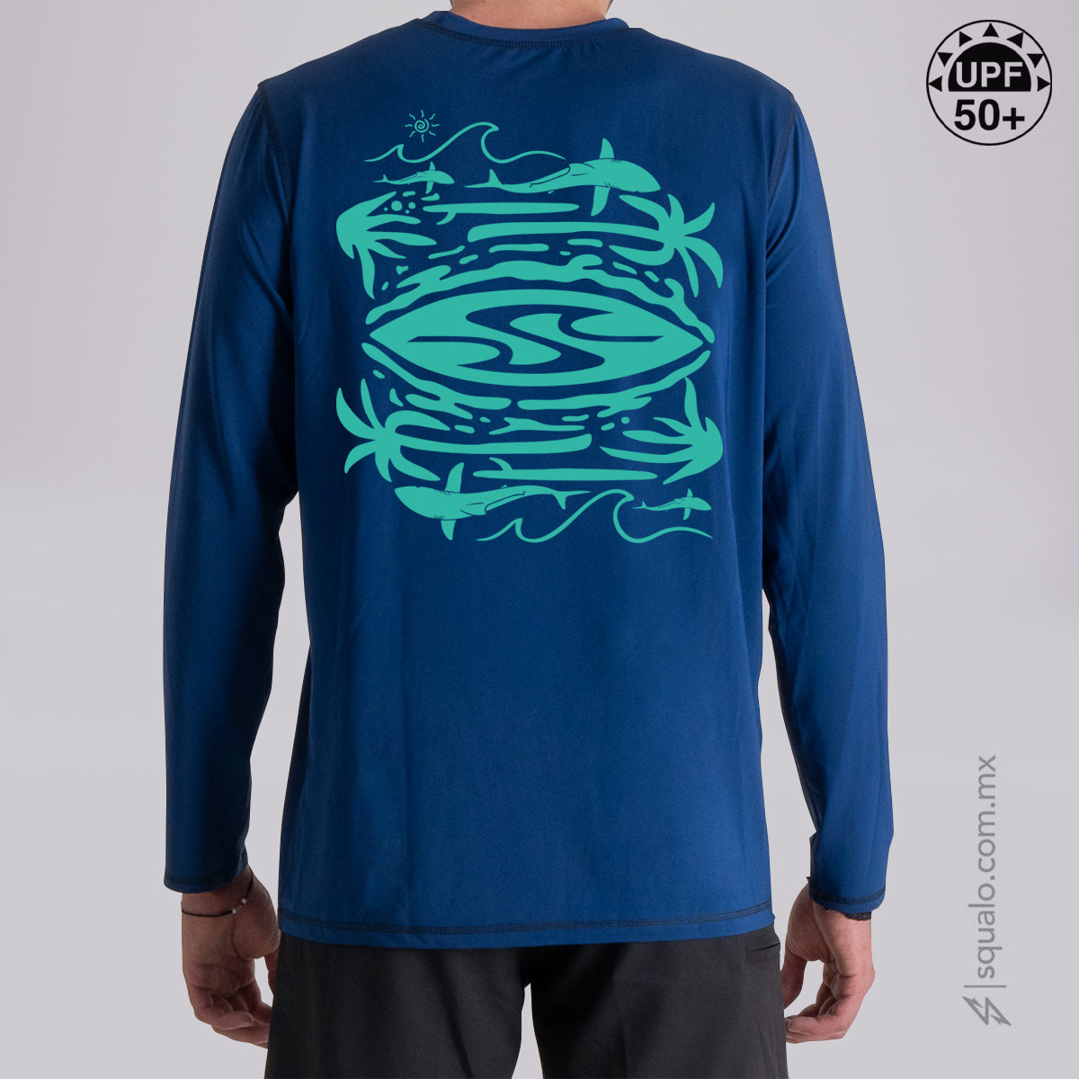 PLAYERA RASHGUARD CORTE AMPLIO MANGA LARGA AQUARIUM MARINO