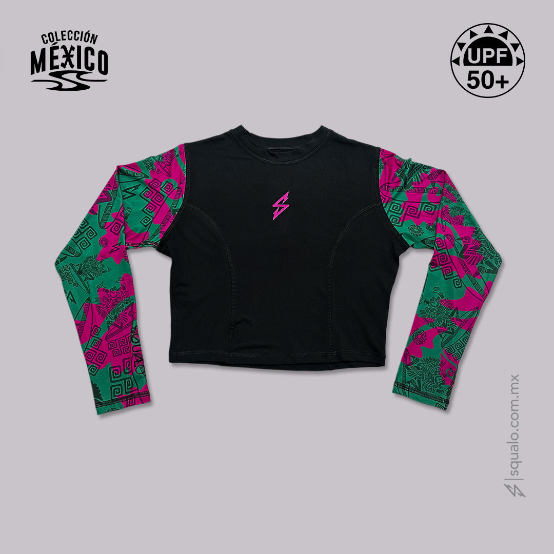 PLAYERA RASHGUARD OMBLIGUERA MANGA LARGA KROPMX NEGRO