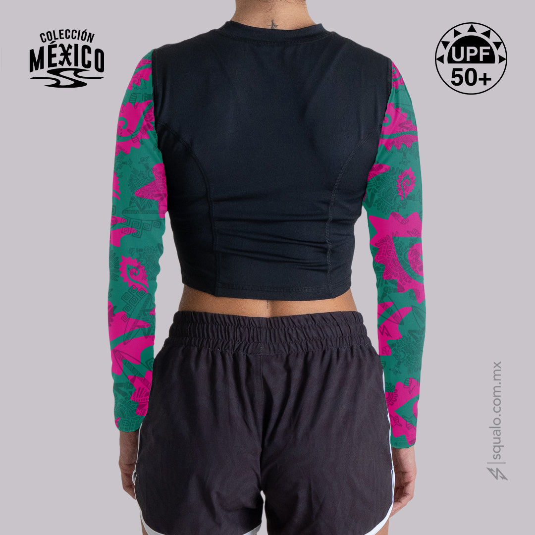 PLAYERA RASHGUARD OMBLIGUERA MANGA LARGA KROPMX NEGRO
