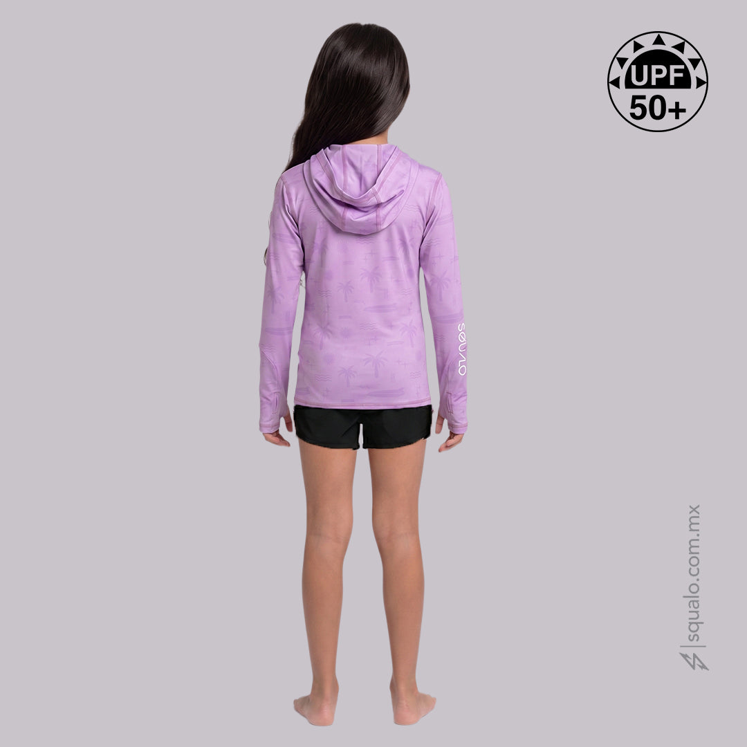 PLAYERA RASHGUARD MANGA LARGA CON GORRO CORTE AMPLIO FLORIGIRL ROSA