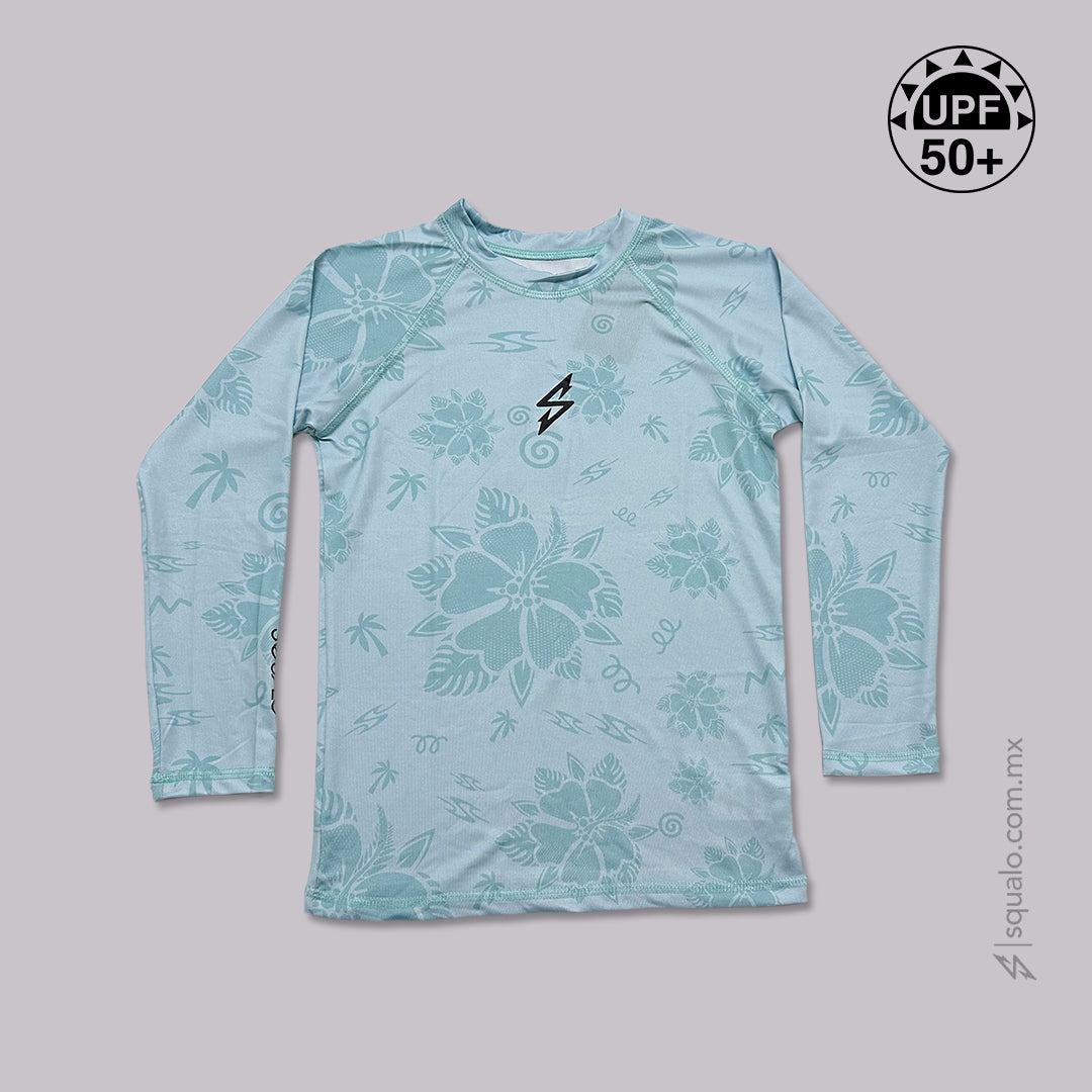 PLAYERA RASHGUARD GIRL CORTE AMPLIO MANGA LARGA XEL I I CELESTE